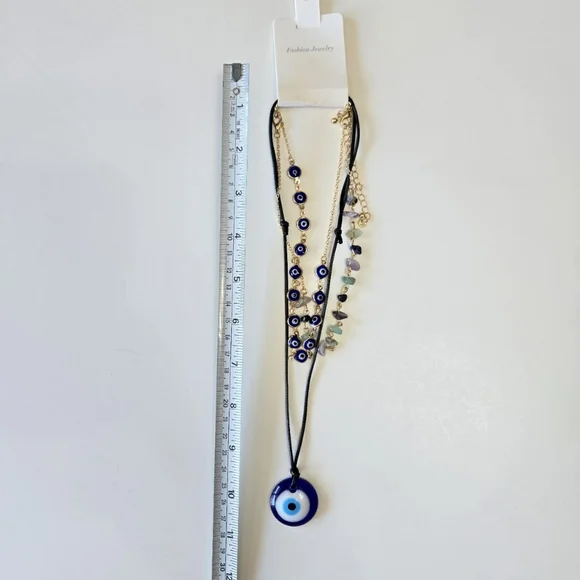 3Pcs Boho Blue Lucky Evil Eye Pendant Choker Necklace for Women Irregular Bead - Picture 6 of 7